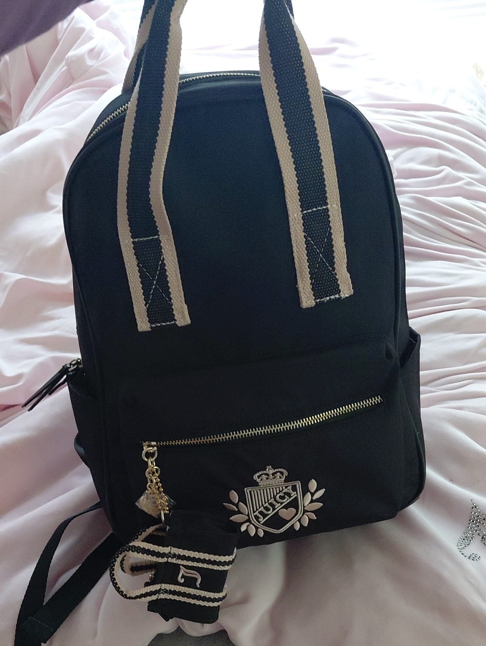 Juicy Couture Black Backpack with Pink Contrast Straps